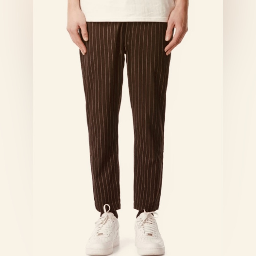 I Love Ugly Cropped Linen Brown Pinstripe Kobe Pant, XL, NWT
